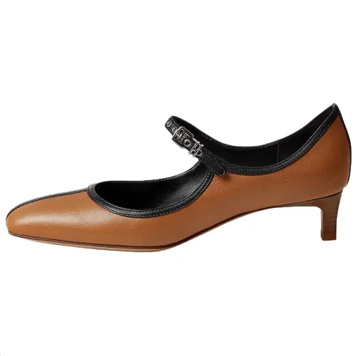HERMES Lilibeth Slim Heel Mary Jane Shoes 4cm Women's Natural & Black