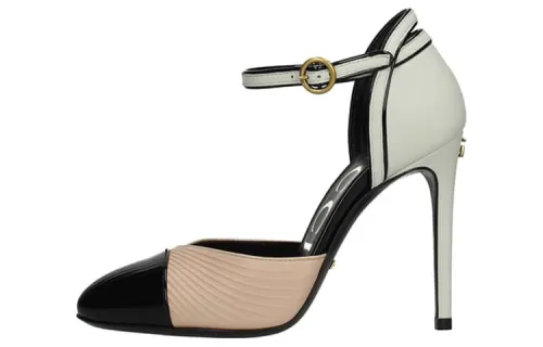 GUCCI Leather Slim Heel Stylish Sandal Women's Black White