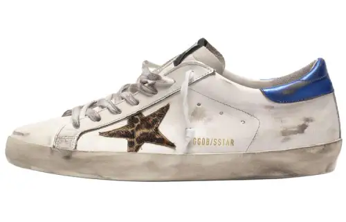 Golden Goose Super Star Pu Vintage Stylish Skateboarding Shoes Men's Leopard Print Blue