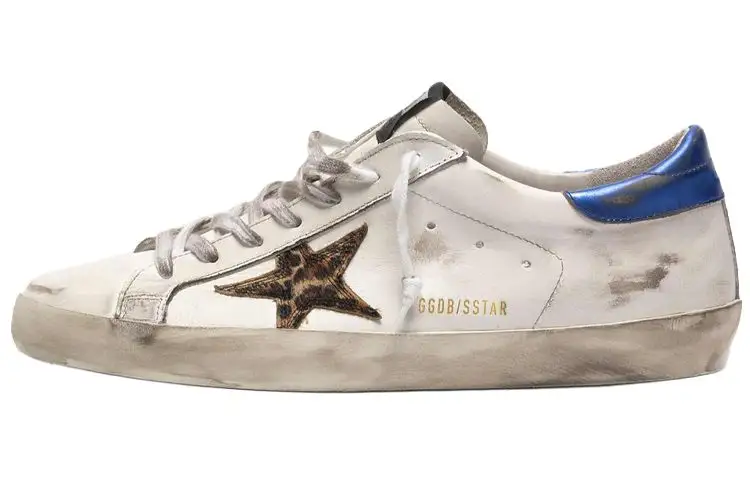 Golden Goose Super Star Pu Vintage Stylish Skateboarding Shoes Men's Leopard Print Blue