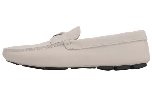PRADA Top Grain Cow Leather Men's Casual Shoes Men's Ecru