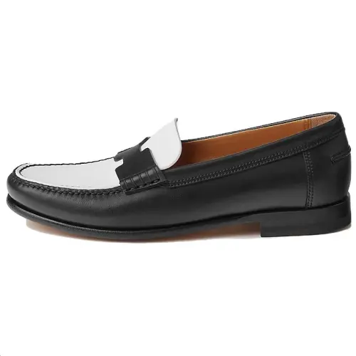 HERMES Leather Casual Shoes Women's Black White