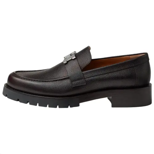HERMES Gregoire Leather Loafers Men's Brown