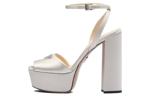PRADA Satin One Strap Sandals Women's Pearl Gray