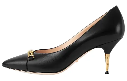 GUCCI Leather Slim Heel High Heels 7.5cm Women's Black