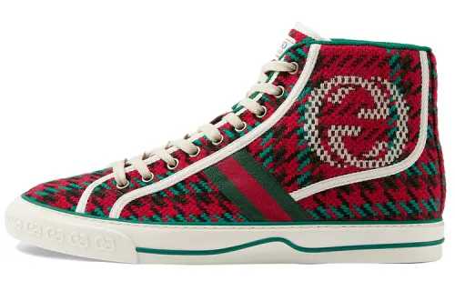 GUCCI Tennis 1977 Fabric High top Skateboard Shoes Men's Red Green