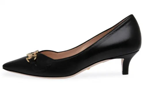 GUCCI Leather Cone Heel High Heels 4.5cm Women's Black