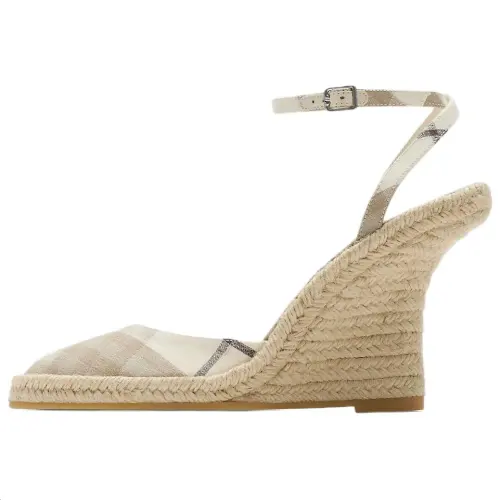 Burberry Check Mews Wedge Heel High Heels 9cm Women's Beige