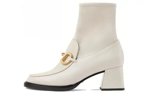 GUCCI Horsebit Leather Ankle Boots 5.5cm Women's White