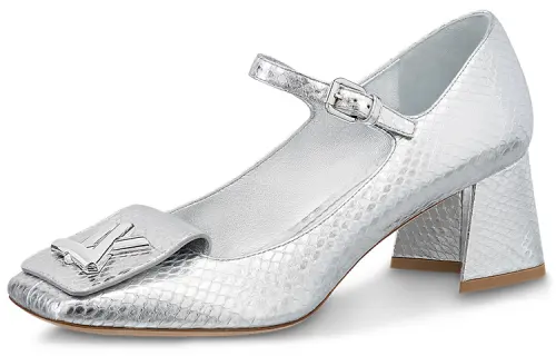 LOUIS VUITTON Shake Leather Spool Heel High Heels 5.5cm Women's Silver