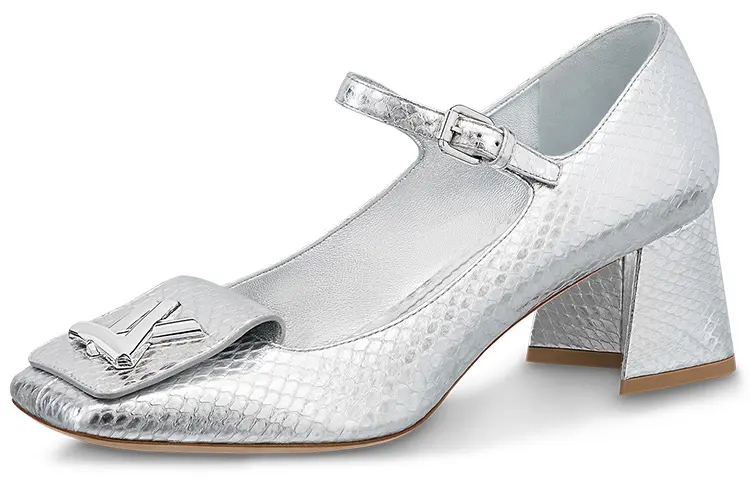 LOUIS VUITTON Shake Leather Spool Heel High Heels 5.5cm Women's Silver