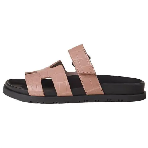 HERMES Chypre Slide Slippers Women's Rose Pink