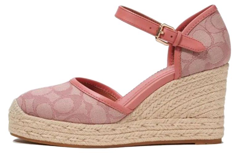 COACH Leather Minimalist Style Wedge Heel High Heels Women's Pink