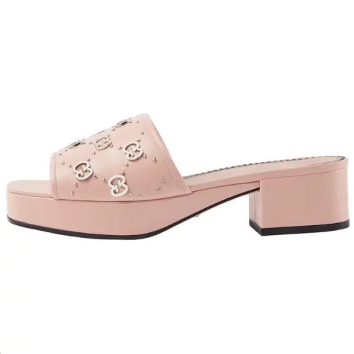 GUCCI Interlocking Slide Slippers 4cm Women's Light Pink