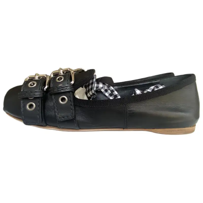 MIU MIU Leather Mary Jane Ballet Shoes Casual Shoes Women's Black