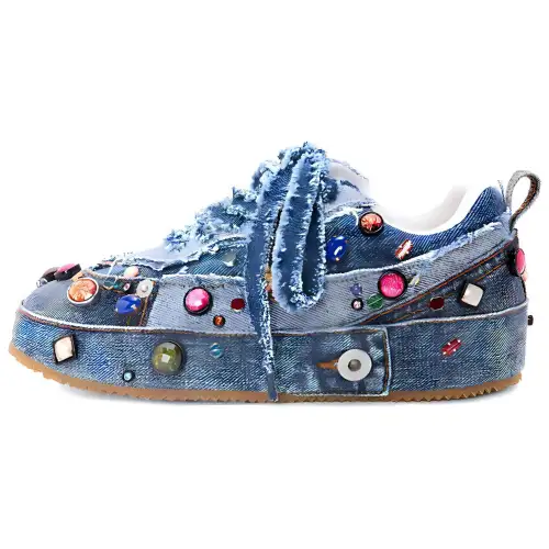 LOEWE Denim Low top Stylish Skateboarding Shoes Women's Blue