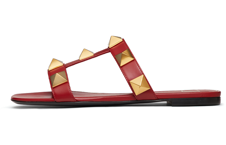 Valentino Valentino Roman Stud calfskin flat slippers women's red