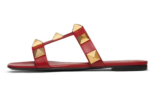Valentino Roman Stud Slide Slippers Women's Red