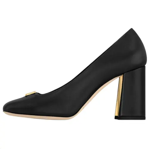 LOUIS VUITTON Leather Chunky Heel High Heels 8.5cm Women's Black