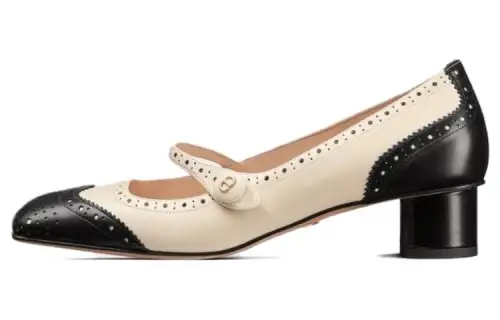 DIOR Spectadior Leather Square Toe Chunky Heel Mid Low Heel Shoes Women's Black White