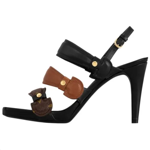 LOUIS VUITTON Legacy Cow Leather One Strap Sandals 8cm Women's Black