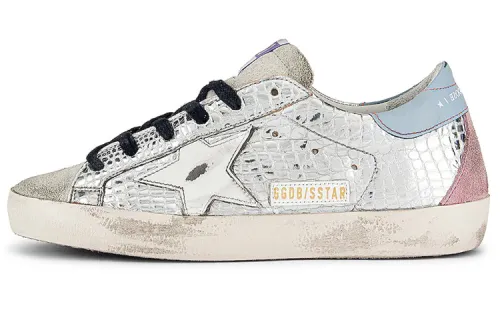 Golden Goose Super Star Low top Skateboard Shoes Women's Silver Distressed
