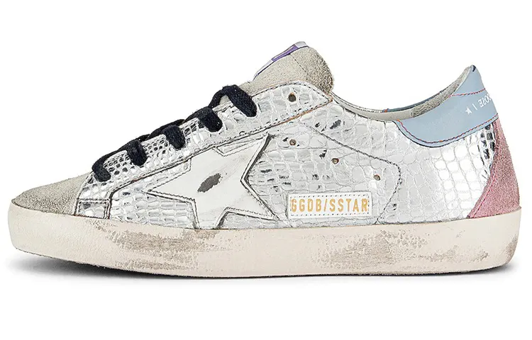 Golden Goose Super Star Low top Skateboard Shoes Women's Silver Distressed