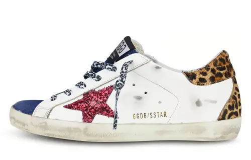 Golden Goose Super Star Distressed Low top Casual Shoes Women's White Blue Leopard Print