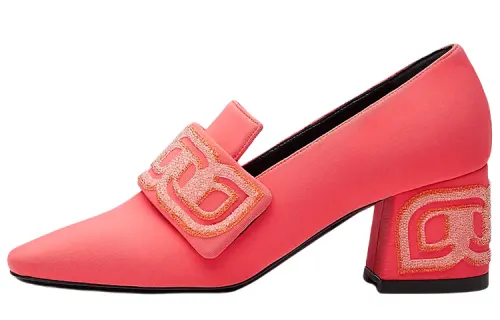HERMES Chunky Heel High Heels 6CM Women's Red
