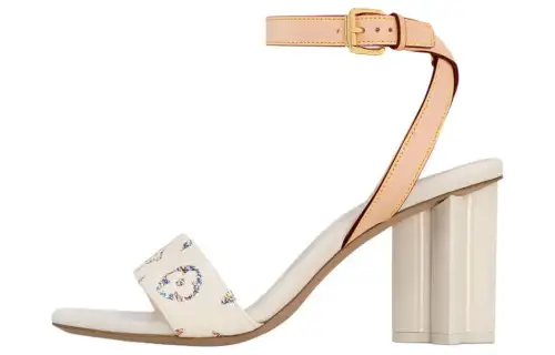 LOUIS VUITTON Silhouette Fabric One Strap Sandals 8cm Women's Beige Apricot