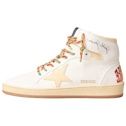 Golden Goose Sky Star Leather High top Skateboard Shoes Women's White Orange
