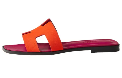 HERMES Oran Sandal Orange Synthetique Suede Goatskin