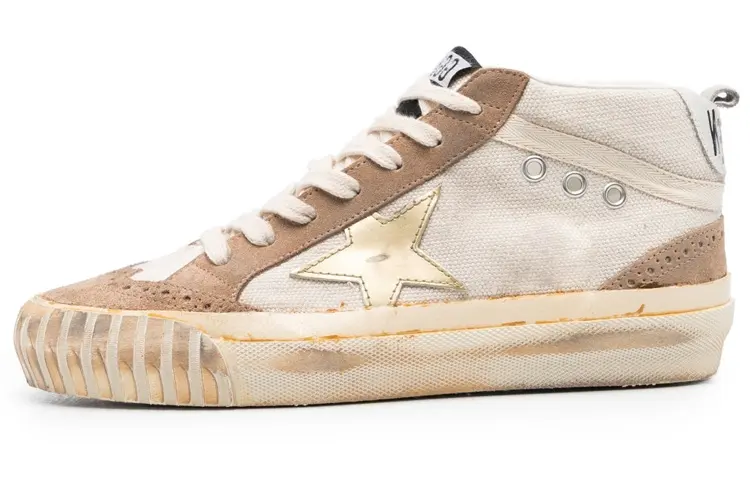 Golden Goose Mid Star Leather Stylish Skateboarding Shoes Women's White Umber