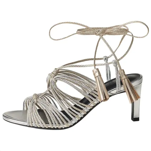 HERMES KARMA One Strap Sandals 7cm Women's Champagne Silver