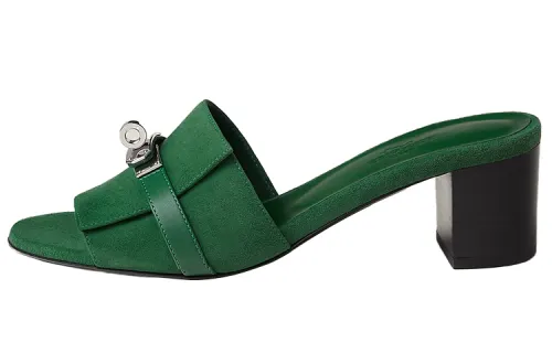 HERMES Gigi Slide Slippers 5cm Women's Green