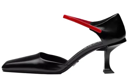 PRADA Leather Slim Heel High Heels Women's Black Red