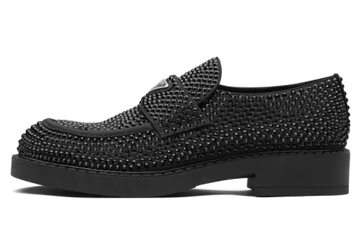 PRADA Chocolate 35mm Crystal Loafer Black Satin