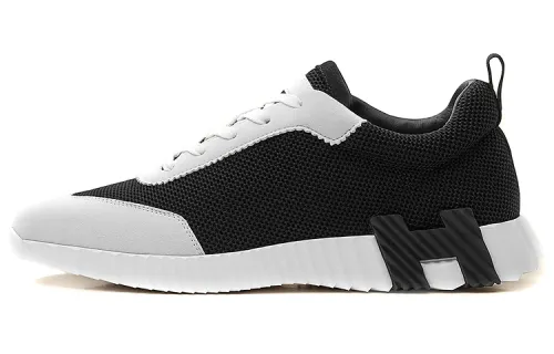 HERMES Bouncing Leather Low top Athletic Shoes Men's Black White