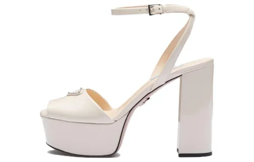 PRADA Patent Leather One Strap Sandals Women's Ivory White