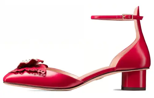 DIOR Leather Chunky Heel High Heels 3.5cm Women's Red