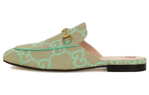 GUCCI Monogram-pattern Leather Slippers