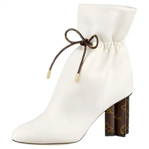 LOUIS VUITTON MONOGRAM Canvas Leather Ankle Boots Women's White