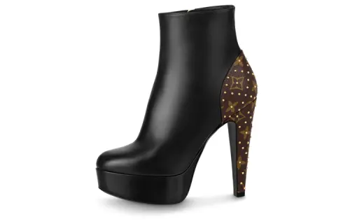 LOUIS VUITTON Afterglow Leather Side Zipper Ankle Boots Women's Black