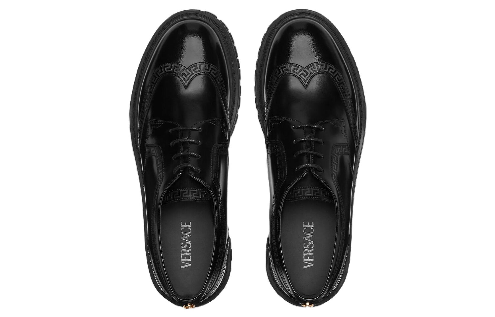 VERSACE Cow Leather Derby Shoes Men's Black