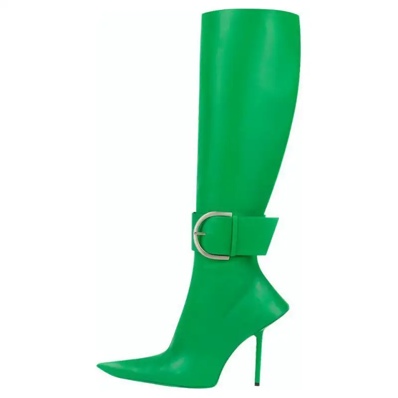 Balenciaga Esse Cow Split Leather Knee high Boots Women's Green
