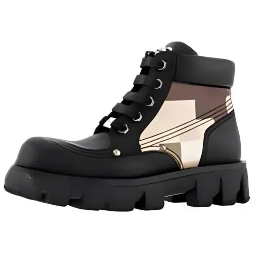 LOUIS VUITTON Ankle Length Combat Boots Men's Black Beige Brown