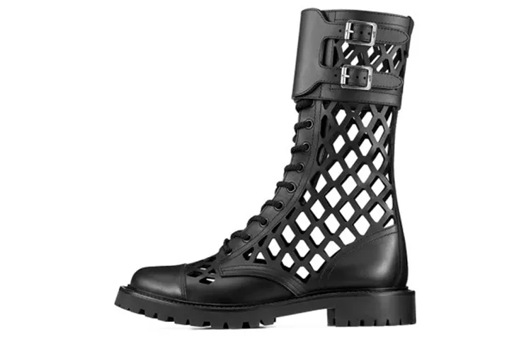 DIOR D Trap Leather Ankle Boots 3cm Women's Black