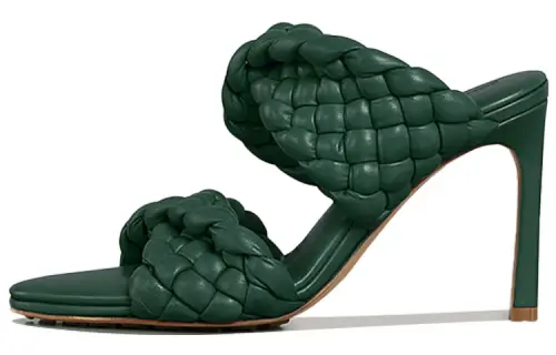 Bottega Veneta Padded Leather Slim Heel Stylish Sandal 9.5cm Women's Dark Green