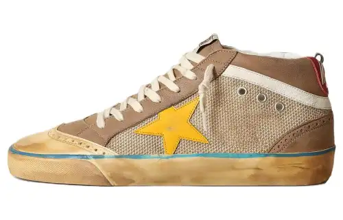 Golden Goose Mid Star Mesh, Cow Leather Low top Skateboard Shoes Men's Beige Distressed
