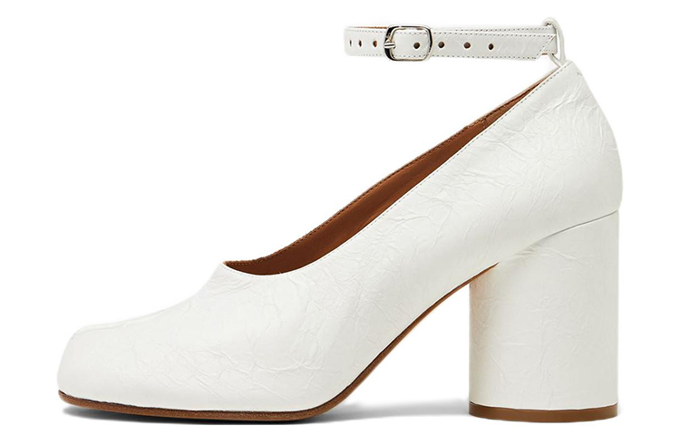 Maison Margiela Tabi Mary Jane Leather Chunky Heel High Heels Women's White